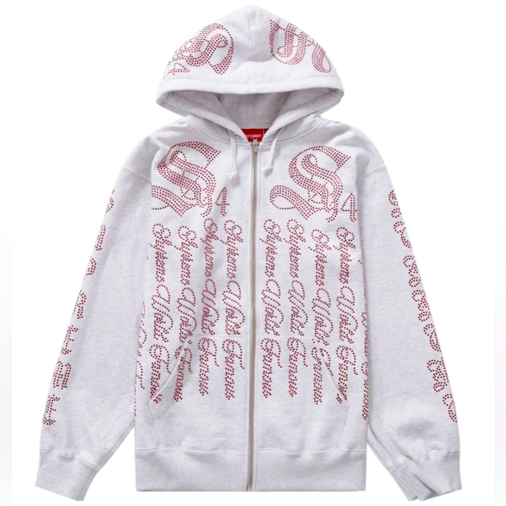 Supreme Rhinestone Hoodie, M, Ash Grey